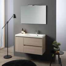 Meuble De Salle De Bains Suspendu En Orme De 90cm Avec Lavabo Décentré À Droite | Malaga - Bricoman