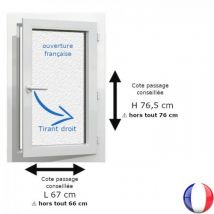 Fenêtre Pvc Blanc 1 Vantail Hors Tout H 76 X L 66 Cm Ouverture Française Verre Brouillé Pour Pose Rénovation - Tirant Droit - Bricoman