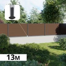 Kit Clôture Composite Sur Muret Rio Bronze 13x1,2m - Bois Composite & Aluminium - Poteaux Sur Platines Gris - Brise Vue - Bricoman