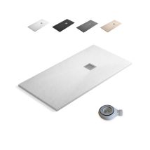 Receveur De Douche Extra-plat En Résine | 200 X 70 Cm | Antidérapant Texture Ardoise Douce | Bonde D’évacuation Et Grille | Blanc - Bricoman