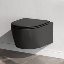 Wc Suspendu En Céramique Sans Bride Cuvette Toilette Wc Suspendu Sans Bord Flashclean Abattant Amovible Frein De Chute Softclosing, Noir Am.pm X-joy S