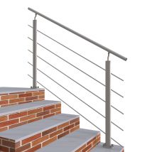 Garde-corps - Intérieur Et Extérieur - Aluminium Argenté - Avec 5 Traverses Et 1 Main Courante - 150cm - Rampe D'Escalier Pose À Plat - Tecnomat