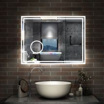 Aica Led Miroir 160x80cm Horloge + Bluetooth + Miroir Grossissant + Tricolore + Tactile + Anti-buée, Suspendu Horizontalement ,miroir Salle De Bain - 