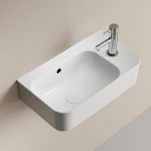 Emke Lavabo Mural Rectangulaire En Céramique 45 X 26,5 X 15,5 Cm, Trou De Robinet À Droite, Blanc Brillant - Tecnomat