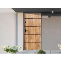 Porte D'Entrée En Acier Pleine Et Inox H207 X L100 Cm Effet Chêne - Poussant Droit - Naxara - Bricoman
