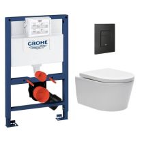 Pack Wc Rapid Sl + Cuvette Sans Bride Sat, Fixations Invisibles + Plaque Noir Mat (rapidsl082-satrimless-kf0) - Bricoman