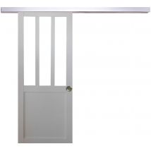 Porte Coulissante Atelier Blanc H204 X L93 + Rail Alu Et Coquilles Gd Menuiseries - Bricoman