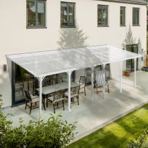 Pergola/carport Adossée 24m² Kleo 8x3m Blanc - Toit Terrasse En Aluminium Et Polycarbonate - Bricoman