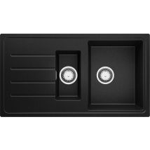 Evier Cuisine En Granit Noir Métallisé 90x50cm, Lavabo 1,5 Bacs + Kit De Vidage, Évier À Encastrer Au Meuble 60cm - Copenhague Duo Primagran - 