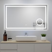 Ocean Miroir Lumineux Avec Bluetooth 100 X 60cm, 3 Couleurs + Dimmable + Anti-buée + Grossissant 3x,mural Miroir Salle De Bain - Bricoman