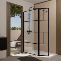 Paroi De Douche Avec Volet Pivotant 90+40x195cm - Verre 8mm Anticalcaire - Motifs Et Profilés Noir - Bricoman