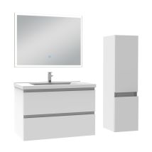Meuble Salle De Bain 80cm Vasque + Colonne + Miroir Lumineux Blanc - Ocean - Tecnomat