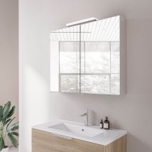 Bernstein - Armoire De Toilette Suspendue 80x19x72,5cm (lxpxh), 2 Portes Verre Mirroir, Éclairage Led Et Prise Électrique - Charnières Mobiles - Neo -