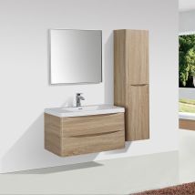 Meuble Salle De Bain Design Simple Vasque Piacenza Largeur 90 Cm Chêne Clair - Bricoman