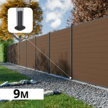 Kit Clôture Composite Rio Bronze 9x1,8m - Bois Composite & Aluminium - Poteaux Sur Platines Gris - Brise Vue - Bricoman