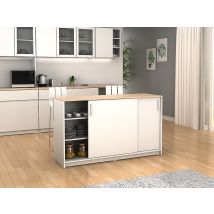 Ilot Central De Cuisine Avec 2 Portes - Blanc Et Chêne - Benita - Bricoman
