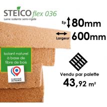 Laine De Bois Steico Flex 36 - Epaisseur 80mm (r=2,20) - Dimensions 600mm X 1220mm - Palette Entière 43,92m² - Bricoman