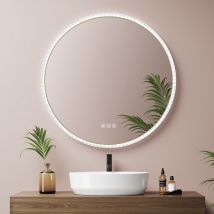 Emke Miroir De Salle De Bain Led Doré Avec Cadre Aluminium, Fonctions Anti-buée Et Éclairage 3 Couleurs, 60 Cm - Bricoman