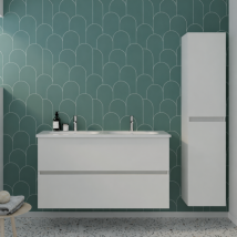 Pack Meuble De Salle De Bain Double Vasque 120 Cm Blanc Mat Burgbad Joline + Colonne - Bricoman