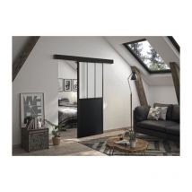 Optimum - Kit Porte Coulissante + Rail + Bandeau Atelier - H 204 X L 93 X P 4 Cm - Noir Verre Depoli - Bricoman