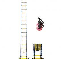 Echelle Télescopique 4m40 Woerther Grafitek Avec Barre Stabilisatrice + Roulettes - Garantie 5ans - Bricoman