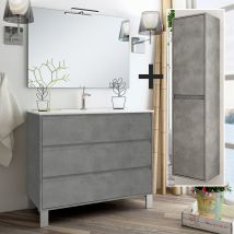 Ensemble Meuble De Salle De Bain 80cm Simple Vasque + Colonne De Rangement Tiris - Ciment (gris) - Bricoman