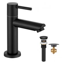 Robinet Lavabo Monotrou Noir Eau Froide+bonde Lavabo Bonde Pop-up Avec Trop-plein Automatique - Bricoman