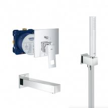 Grohe Eurocube Set Mitigeur Mécanique Et Corps D'Encastrement + Bec Bain Starlight + Douchette Stick 1 Jet, Chrome (24062cube-bain) - Bricoman