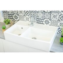 Evier Céramique Timbre D'Office 2 Bacs Country Blanc - Bricoman