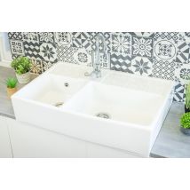 Evier Céramique Timbre D'Office 2 Bacs Country Blanc - Tecnomat