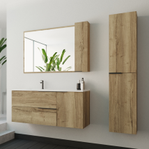 Ensemble Meuble De Salle De Bain 120cm Vasque Déportée + Colonne De Rangement - King - Roble (chêne Clair) - Bricoman