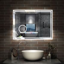 Aica Led Miroir 100x60cm Bluetooth + Miroir Grossissant + Tricolore + Tactile + Anti-buée, Suspendu Horizontalement ,miroir Salle De Bain - Bricoman