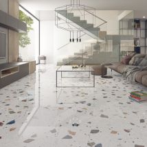 Carrelage Sol / Mur Effet Terrazzzo Coloré Brillant 80x80 Cm Stracciatella Nacar Polished(vendu Par Boite 1.26m2) - Bricoman