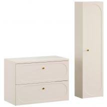Ensemble Meuble Suspendu Sous Vasque Avec Plan 80 Cm Et Colonne 35 X 140 Cm Beige Donna Sand - Bricoman
