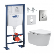 Grohe Pack Wc Bâti-autoportant Rapid Sl + Wc Sat Sans Bride + Abattant Softclose + Plaque Chrome (autoportant-sat-2) - Bricoman