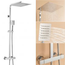 Auralum Max Colonne De Douche Thermostatique Hauteur Réglable Entre 96-130cm,mitigeur Baignoire Avec Pommeau De Douche 30x30cm,pour Salle Bain,chromé 