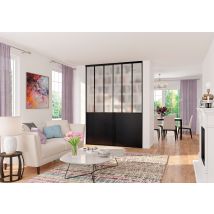 Portes De Placard Coulissantes, 2 Portes Décor Atelier Noir, Verre Dépoli Blanc, H 2500 X L 1800 Mm - Bricoman