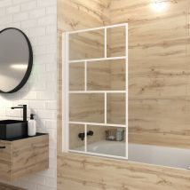 Pare Baignoire Rabattable 75x125cm - Sérigraphie Briques Blanches - Verre Trempé 4mm - Bricoman