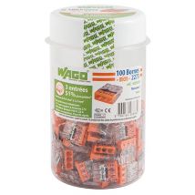 Pot De 100 Mini Bornes 3 Fils Wago, 450 V, 24 A, Connexion Push Wire , Boîtier Transparent, Point De Test, 0,5-2,5 Mm², 14x5,8x16,7 Mm - Bricoman