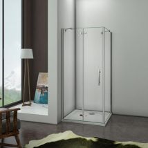Aica Cabine De Douche Pivotante 90x90x195cm, Porte De Douche Avec Paroi Latérale Et Barre De Fixation En Verre Sécurit Anticalcaire - Bricoman
