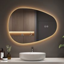 Emke Miroir Salle De Bain Avec Éclairage, 70 X 50 Cm, Miroir Led Asymétrique, Interrupteur Tactile, 3 Couleurs De Lumière Réglables, Miroir Anti-buée 