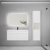 Ensemble Meuble Vasque 100cm Lavabo + Colonne + Miroir,blanc - Bricoman