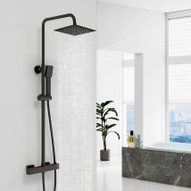 Aica Colonne De Douche Thermostatique Noire Avec Mitigeur Thermostatique 38°c, Colonne De Douche Réglable En Hauteur, Pommeau De Douche/douchette - 
