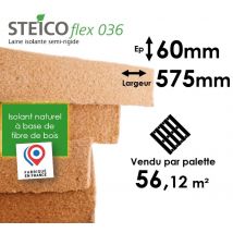 Laine De Bois Steico Flex 36 - Epaisseur 60mm (r=1,65) - Dimensions 575mm X 1220mm - Palette Entière 56,12m² - Bricoman
