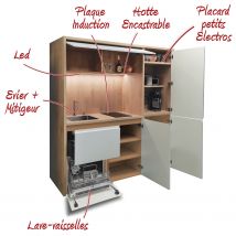Kitchenette / Mini-cuisine Arche 186cm Blanche Valino - Inclus : Plaque De Cuisson, Hotte, Évier, Robinetterie, Led + Lave-vaisselle - Bricoman