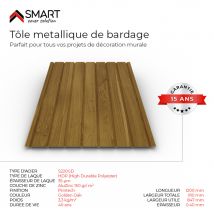Tôle Bac Acier - Bardage - Plaque H12 Coloris Golden Oak Printech Dimensions 1200x910x0.40 Mm - Bricoman