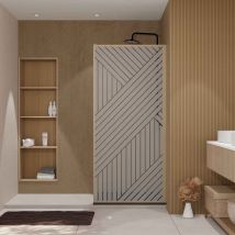 Paroi De Douche 90x200 Hinata - Style Japandi Geometrique - Cadre Effet Bois - Verre 6mm - Bricoman