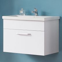 Aica Ensemble Meuble Bois Blanc Et Vasque 60cm Meubles De Salle De Bain Meuble Sur Pieds 1 Tiroir - Bricoman
