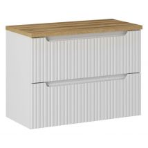 Meuble Suspendu Sous Vasque 2 Tiroirs Nova Blanc Avec Le Plan Oak 80 Cm - Bricoman