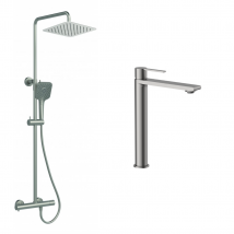 Ensemble Mitigeur Lavabo Réhaussé + Colonne De Douche Couleur Nickel Brossé - Bricoman